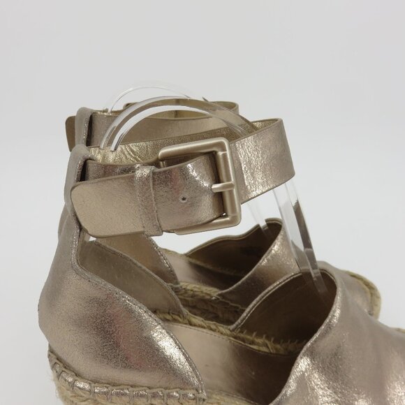 Marc Fisher ADALYN Women 7 M Metallic Gold Leather Espadrille Wedge Sandals - Picture 10 of 16